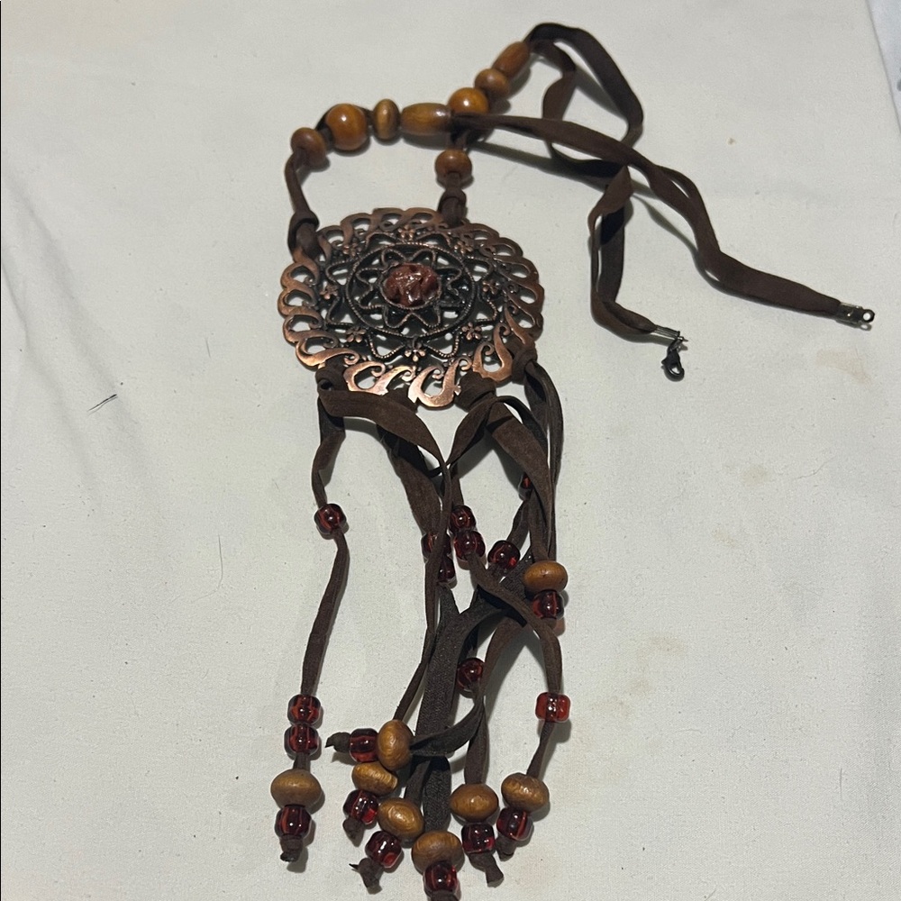 Bohemian Brown and Red Beaded Necklace